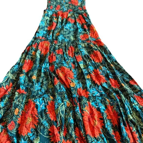 Abel the Label Green Red Strapless Dress Floral Print Maxi Length Size Small - Picture 9 of 10